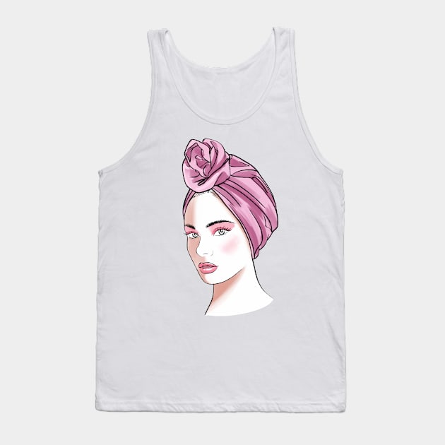 Fashion girl in pink turban Tank Top by Kuchinska design